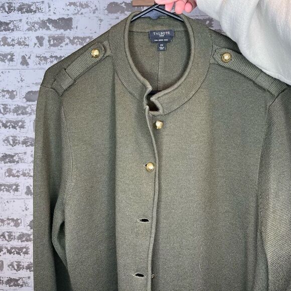 Talbots | women green button down wool cardigan with gold buttons - Picture 1 of 10